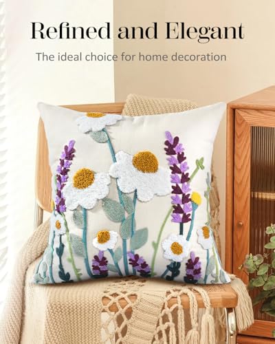 Embroidered Throw Pillow Cover, 18x18 Inch, Wildflower - color: Wild Floral, size: 18" x 18" (Pack of 1)