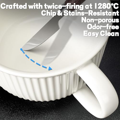 Artena 38 oz Soup Bowls with Handles, Lids, Spoons & Chopsticks – 6 Inch Large Microwave Safe Ceramic Ramen Bowls, Soup Mugs & Cereal Bowls for Instant Noodles, Oatmeal, Meal Prep (White-Set of 2) - color: White - Set of 2