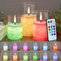 Battery Operated Flameless Candles with Remote & Timer, 12Color Glass 3Pack - color: Multicolor