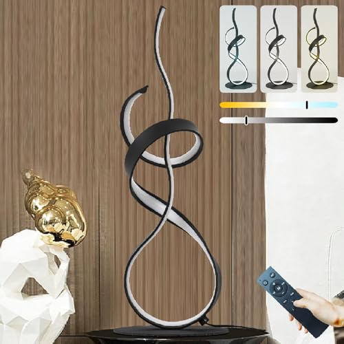 22inch 24W 2700LM Modern Design 3CCT 2700K/4000K/6500K Stepless Touch Dimmable with Remote Control Art LED Table Lamps for Bedroom Bedside Living Room Villa Gift Idea (Black) - color: Black