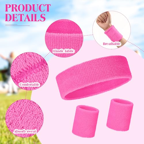 Sweatbands and Wristbands Set, Women, Men - color: Neon Pink