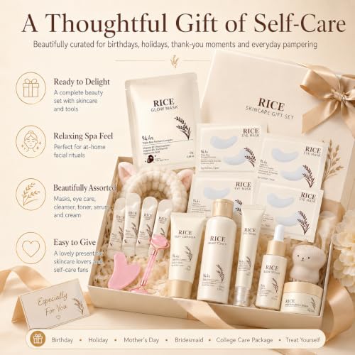 21PCS Rice Skincare Set for Teen Girls & Women, Korean Skin Care Set, Skin Care for Teens 10-12, Hydrating Korean Skincare Set Gifts Birthday Facial Kit for Women