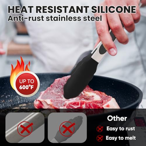 9-Inch Kitchen Tongs for Cooking with Silicone Tip,Black - color: 9"-Black