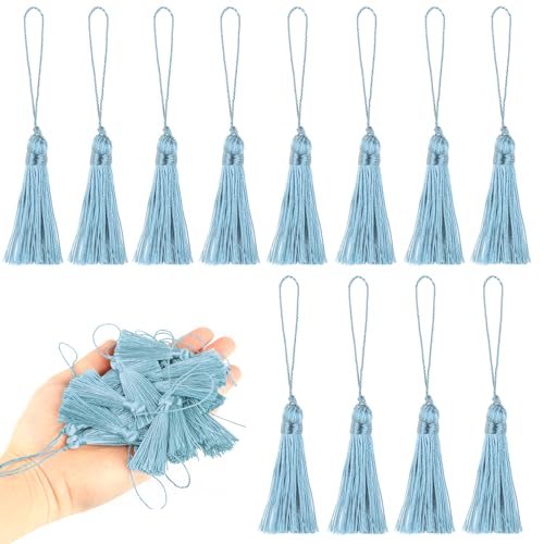 BEL AVENIR 45 pcs Mini Bookmark Tassels 3.75inch Silky Key Tassel-Blue - color: Blue