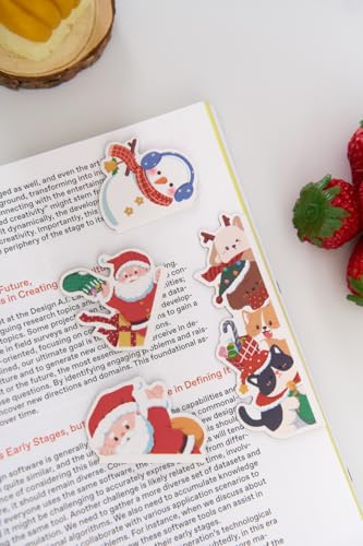 5pcs/Set Cute Magnetic Bookmark, Funny Peeping Santa Claus Kawaii Animals Book Marker Clip for Teachers, Students, Book Lovers Christmas Gifts, Printing on 2 Side (Santa Claus) - color: Santa Claus