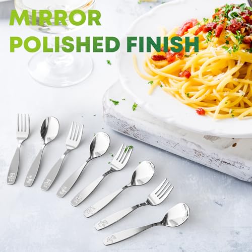 12 Pieces Toddler Utensils, Kids Stainless Steel Silverware Set - 6pcs Forks and 6pcs Spoon, Cute Children Flatware Sets with Mirror Polished, Self Feeding Safe, Dishwasher Safe - color: 12 Pieces Set