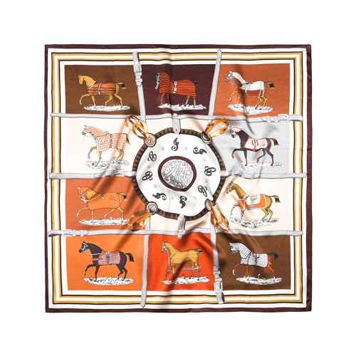 100% Mulberry Silk Scarf - 25.6" Square Neckerchief & Headscarf Gift Packed - color: Brown-3
