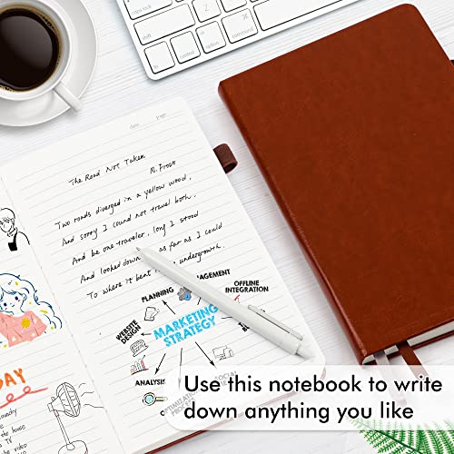 5 Pack Journal Notebook Bulk for School, Feela Hardcover Business Notebooks Classic Ruled Lined Journals with Pen Holder for Work Note Taking, with 5 Black Pens, 120 GSM, 5.1”x8.3”, A5, Brown - color: 5 Pack brown