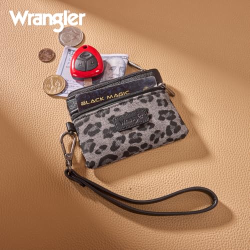 Wrangler Small Wallet for Women Cheetah Print Wristlet Wallets Mini Change Pouch Black - color: Leopard Print Black