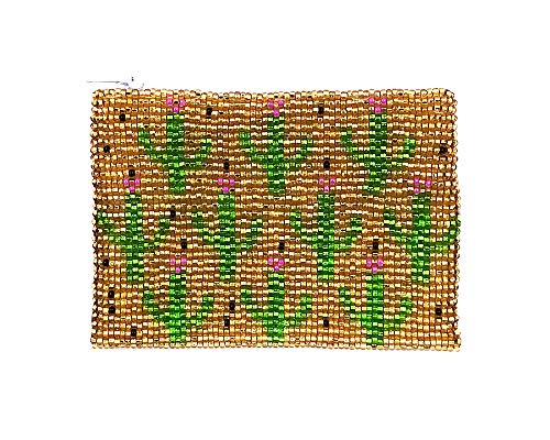 Multi Saguaro Cactus Pattern Czech Glass Seed Beaded Coin Purse Zipper Pouch - Womens Fashion Handmade Bags Boho Travel Accessories (Gold) - color: Gold