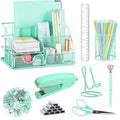 KAAKOW Green Desk Organizers and Accessories Office Supplies Set Stapler, Pen Holder, Phone Holder, Scissors, Pen, Ruler, 30 Paper Clips, 22 Binder Clip, 20 Tacks and 1000pcs Staples - color: Green