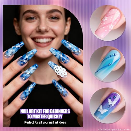 Artdone Nail Dotting Tools Art Brushes Kit With Nail Stand Gel Polish - color: Nail dotting tool brushes and stands kit