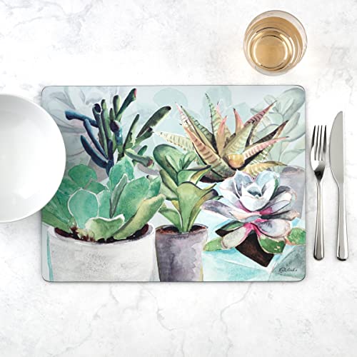 Pimpernel Succulent Placemats, Set of 4 (15.7" x 11.7") – Cork-Backed Rectangles with Modern Green Botanical Design, Heat & Stain Resistant Lacquer Finish, Dining Mats & Surface Protectors - size: 15.7" x 11.7" Rectangular, style: Succulents