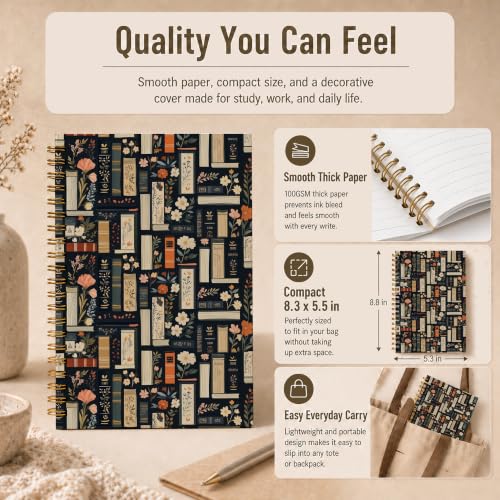 WDXIA Dark Floral Bookshelf Notebook 5.5x8.3 Inch - color: pattern-14