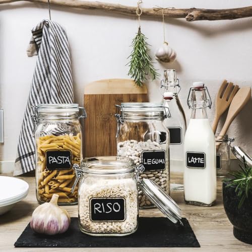 Bormioli Rocco Fido Square Clear Jar with Chalkboard, 33-3/4-Ounce - size: 33.75 oz., Single Jar