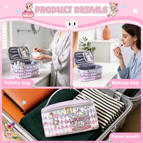 tokidoki Makeup Bag, PU Leather Cosmetic Organizer with Handle - color: Candy Carnival-A, size: A(9.4*5.1*5.5 inch)