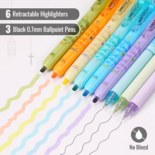 WRITECH Bible Mate Journaling Set: Highlighters & 0.7mm Ballpoint Pens 9ct - color: Multicolor-0.7mm