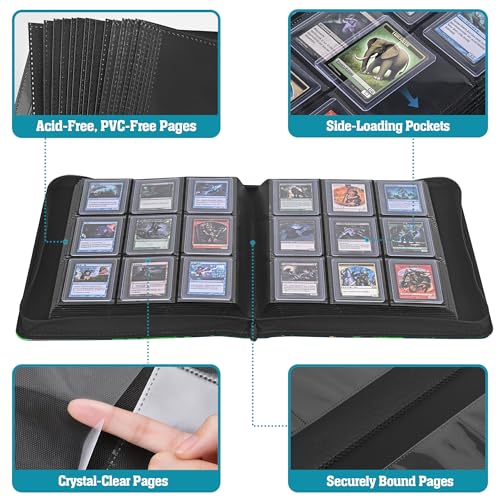 Top Loader Binder, 9 Pocket Holds 360 Toploaders, Acid-Free PVC-Free Side-Loading Pages, Full-Zip PU Binder for Standard 3" x 4" Top Loaders, TCG, MTG & Sports Cards, Blue Lake Dragon - color: Blue Lake Dragon