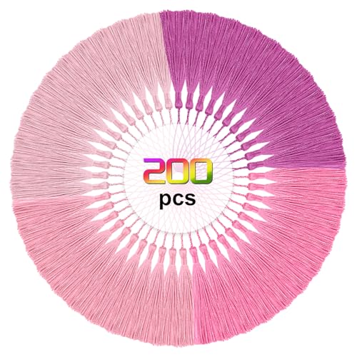 200pcs Bookmark Tassels Bulk 5 Inch Silky Soft Handmade Tassels for Crafts, DIY Jewelry Making, Gift Decorations,Pink Series - color: Pink Series