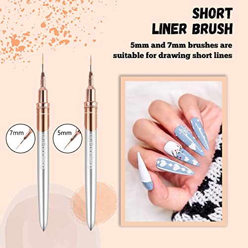 Liner Brush for Nails, 6 Pcs Thin Nail Art Brushes - color: Silver-Gold