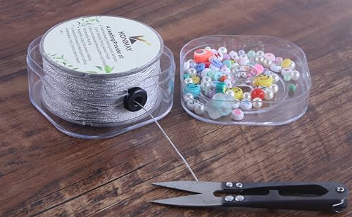 KONMAY 0.8mm Metallic Silver Nylon Bracelet Cord with Case for Bracelets,50 Yards Silver Ornament String for Jewelry Making, Gift Wrapping,Hanging, Crafting - color: Metallic Silver, size: Braided 0.8mm