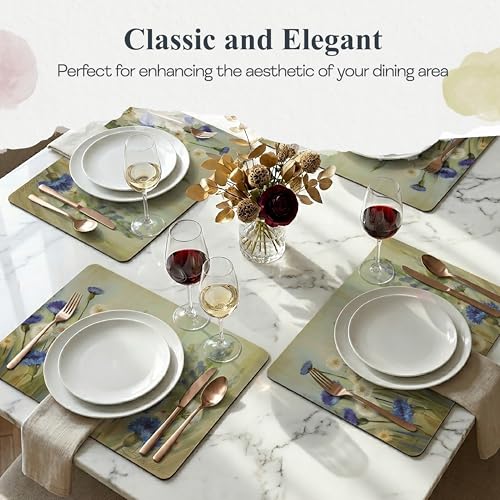 Pimpernel Fleurs des Champs Collection Placemat Set – (15.7" x 11.7") Cork-Backed Table Mats with Blue & White Cornflower Pattern, Heat & Stain Resistant with Lacquered Finish, Decorative Dining - size: 15.7" x 11.7" Rectangular, style: Fleur Des Champs