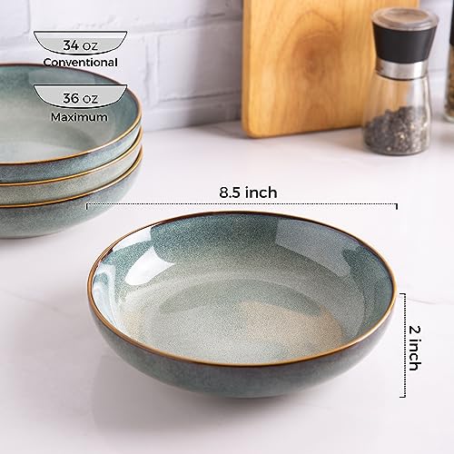 AmorArc 8.5’’ Ceramic Pasta Bowls Set of 4, 36oz Large Stoneware Bowls Set - color: Ocean Blue, size: Set of 4