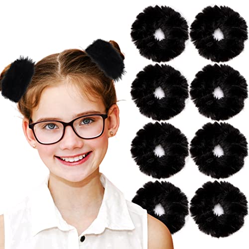 Fuzzy Scrunchies 8 PCS Black Hair Ties Cute Hair Bands with Faux Rabbit Fur Elastic Hair Ties Hair Bobbles Ponytail Holders Girls Women Hair Accessories - color: Fuzzy-black 8PCS