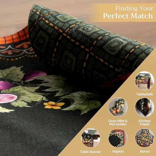 Maison d' Hermine Placemats Set of 4 Reusable 100% Cotton (13"x19") - color: 047 - Pumpkin Garden - Dark Green, size: 13" X 19" (Pack of 4)