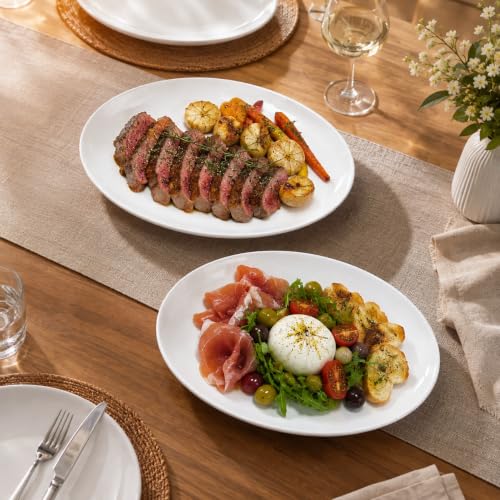 White Serving Platters Set of 2, 14 Inch Oval Porcelain Serving Platters, Serving Plates for Party, Entertaining, Appetizers, Cheese, Dessert and Food Display - size: 14 inch