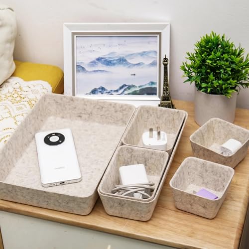Felt Desk Drawer Organizer, 8pcs Shallow Storage Trays Bins, Office Accessories Box Inserts College Jewelry & Makeup Boxes Containers(Beige) - color: Beige