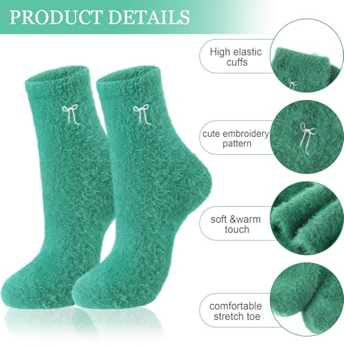 Geyoga 5 Pairs Fuzzy Bow Socks for Women Fluffy Slipper Gift - color: Bright Color