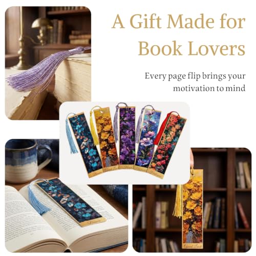 5Pcs Printed Paper Floral Vintage Oil Painting Book Marks with Tassels - color: Set B