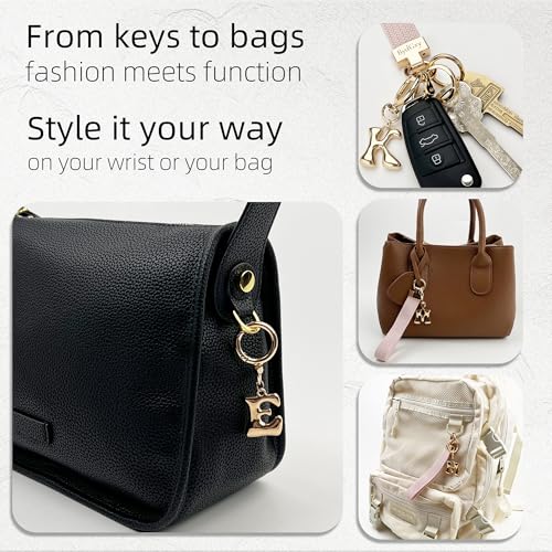 Stretchy Wristlet Initial Keychain, Key Chains Women Cute with Keyring, Llaveros para Mujer, Car Key Accessories - color: Light Pink, style: E