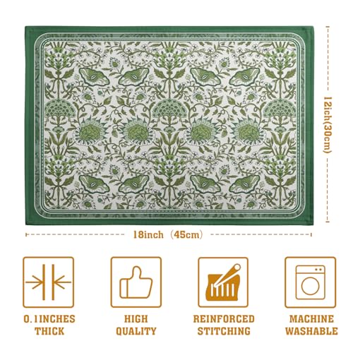 Green Floral Boho Placemats Set of 4, 12x18 Inch Vintage Chinoiserie Block Print Place Mats Seasonal Spring Summer Rustic Farmhouse Table Mats for Party Kitchen Dining Outdoor Indoor Decor - color: Boho Floral Green
