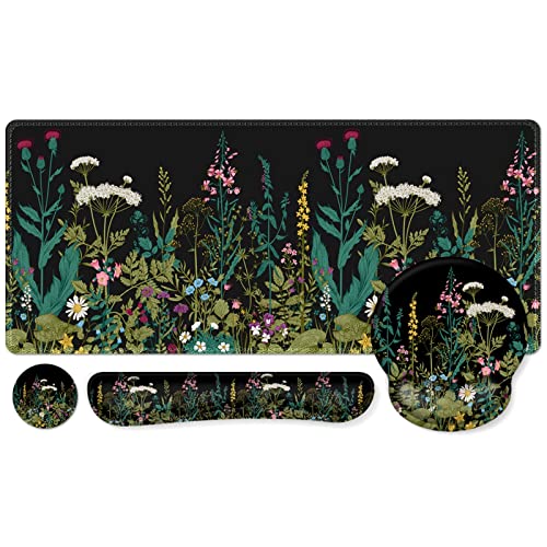 iCasso Floral 4in1 Writing Pad, 35.4"x15.7" Work Mat for Workspace - color: Weeds