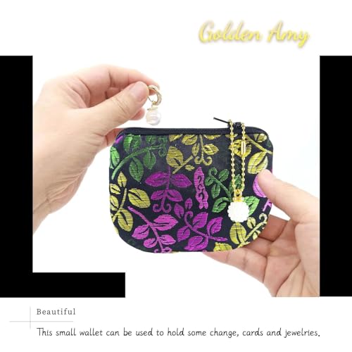 Handmade Women Coin Purse Brocade Zipper Wallet Rosary Pouch Silk Jewelry Bag - Black - color: Black