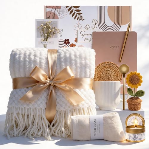 Birthday Gifts for Women, Self Care Gifts Baskets Care Package for Women, Teen Girls, Her, Mom, Sister, Best Friend, Wife, Girlfriend, Coworker, Sending Sunshine Sunflower Gift Baskets - color: Rose Gold