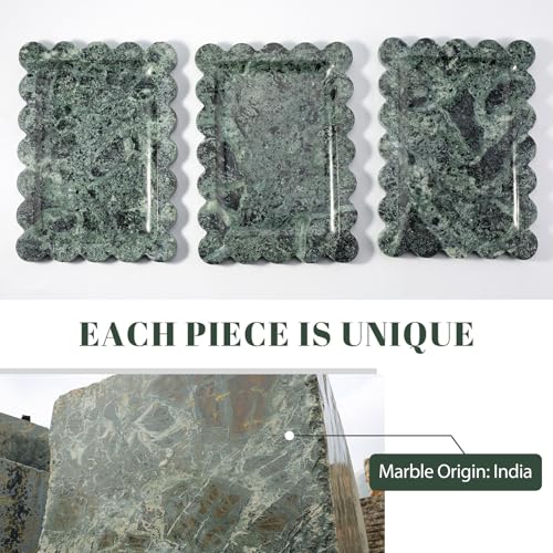 Koville Scalloped Marble Tray, 11"x8" Marble Vanity Tray for Countertop Bathroom Kitchen Dresser, Natural Stone Tray for Jewelry Perfume Home Decor, Decorative Catchall Trays(Green) - color: Green, size: 11" x 7.9" x 0.7"