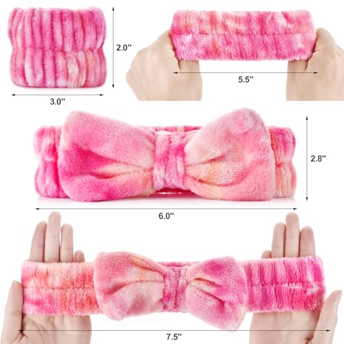 Wteehn 6pcs Headband and Wristband for Face Washing, Makeup Spa Skincare Headband, Skin Care Face Wash Headbands Wrist Bands Tools Set, for Women and Teen Girls Gifts - color: dark coloured+rose red