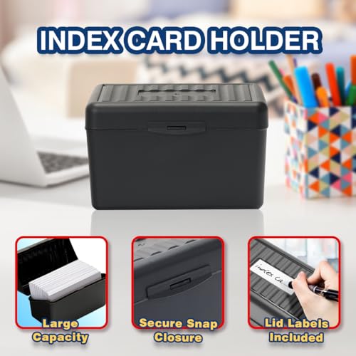 H4D 3x5 Index Card Holder with 100 Index Cards and 25 Dividers, Black - color: Black, size: 3"x5"