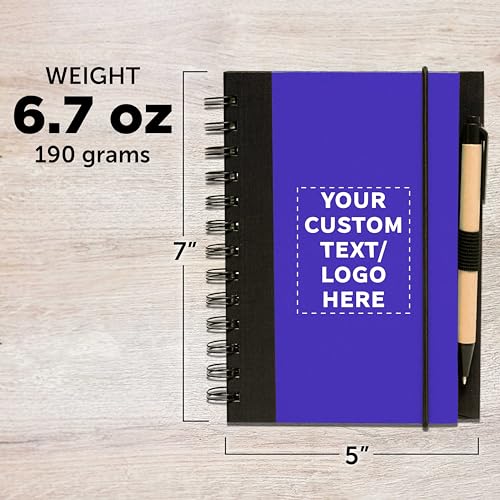DISCOUNT PROMOS Custom Eco Block Notebooks with Pens Set of 10/50/100, Personalized Bulk Pack - Perfect for School, Office, Business, Home- Blue - color: - Custom – Blue, size: 10/50/100 notebooks