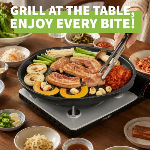 TECHEF - Stovetop Korean BBQ Non-Stick Grill Pan with Agni Portable Gas Stove Burner, Made in Korea (Grill Pan w Stove) - color: Grill Pan w Stove