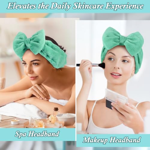 Shintop Face Wash Headband, Soft Women Spa Headwear with Bow - color: Pea Green