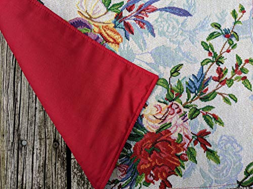 DaDa Bedding Tropical Paradise Floral Blue Roses Placemats - Set of 4 Tapestry Nature Birds Exotic Flowers Botanical Garden Berries - Decorative Linen Woven Kitchen Dining Table Mats - 13” x 19” - color: Tropical Paradise