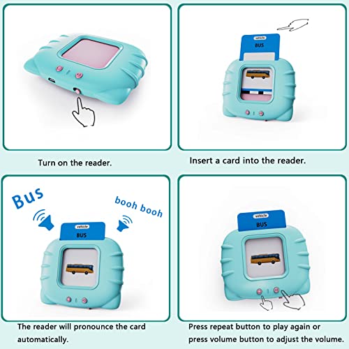 Lapare Audible Learning Toy with Music for Toddler Age 1 2 3 4 5, 520 Sight Words Flash Cards Kindergarten Toy for Boys to Learn Alphabet Number Color Shapes and More - color: Cyan, size: 520 Sight Words English
