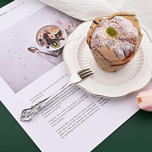 Cake Forks Set of 6 Stainless Steel Cocktail Forks, 3-Tine Portable Appetizer Small Forks, 5.1 Inch Dessert Forks Metal Fruit Salad Tasting Forks, Kitchen Silverware, Mirror Polished - size: Tea Fork 6 Pieces