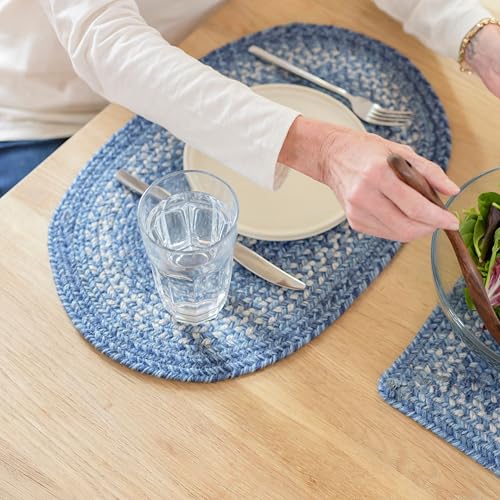 Homespice Denim Braided Placemats Ideal as Table Mats, Oval 13x19 Set of 4 - color: Denim