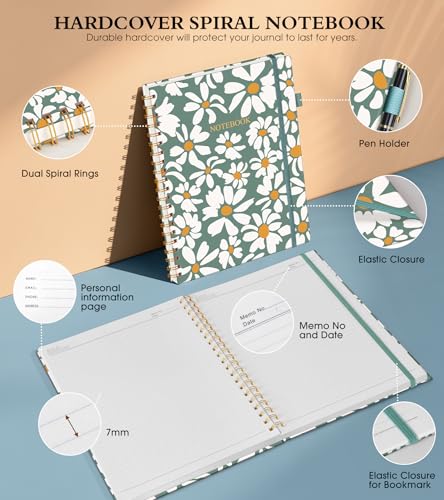 Spiral Notebook Journal 8.5” x 11”, A4 Large Notebooks for Women Men, College Ruled Lined Journal, 100 GSM Paper, Hardcover Spiral Bound Journals for Work School Note Taking Business, Field of Daisies - color: Field of Daisies, size: Line