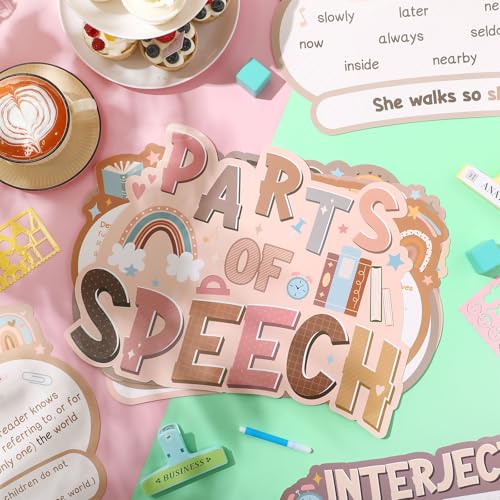 Pasimy 12 Pcs Parts of Speech Posters Grammar Chart, Cute - style: Cute